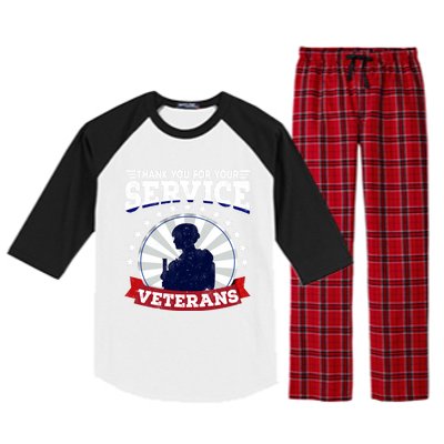 Vintage Thank You For Your Service Veterans Gift Raglan Sleeve Pajama Set