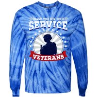 Vintage Thank You For Your Service Veterans Gift Tie-Dye Long Sleeve Shirt