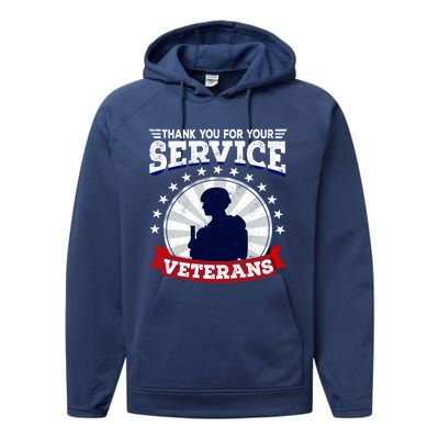 Vintage Thank You For Your Service Veterans Gift Performance Fleece Hoodie