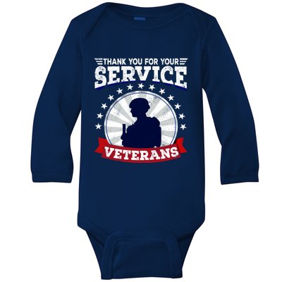 Vintage Thank You For Your Service Veterans Gift Baby Long Sleeve Bodysuit