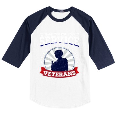 Vintage Thank You For Your Service Veterans Gift Baseball Sleeve Shirt