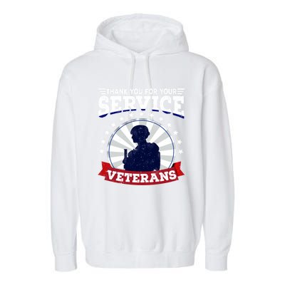 Vintage Thank You For Your Service Veterans Gift Garment-Dyed Fleece Hoodie