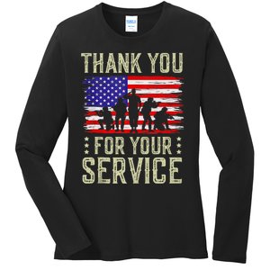 Veteran Thank You For Your Service US Flag Veterans Day Gift Ladies Long Sleeve Shirt