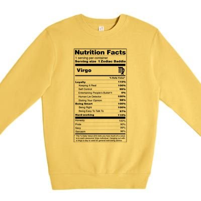 Virgo Tee Zodiac Sign Nutrition Facts Gift Premium Crewneck Sweatshirt