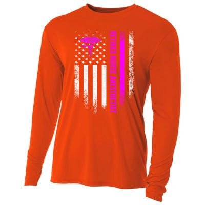 Vintage Usa American Flag Proud Retired Na Nurse Anesthetist Cute Gift Cooling Performance Long Sleeve Crew