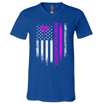 Vintage Usa American Flag Proud Retired Na Nurse Anesthetist Cute Gift V-Neck T-Shirt