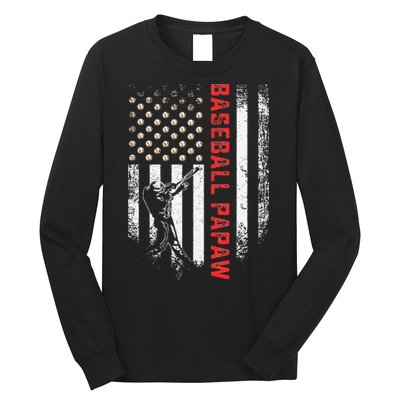 Vintage USA American Flag Proud Baseball Papaw Silhouette Long Sleeve Shirt