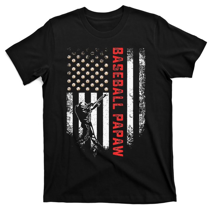 Vintage USA American Flag Proud Baseball Papaw Silhouette T-Shirt