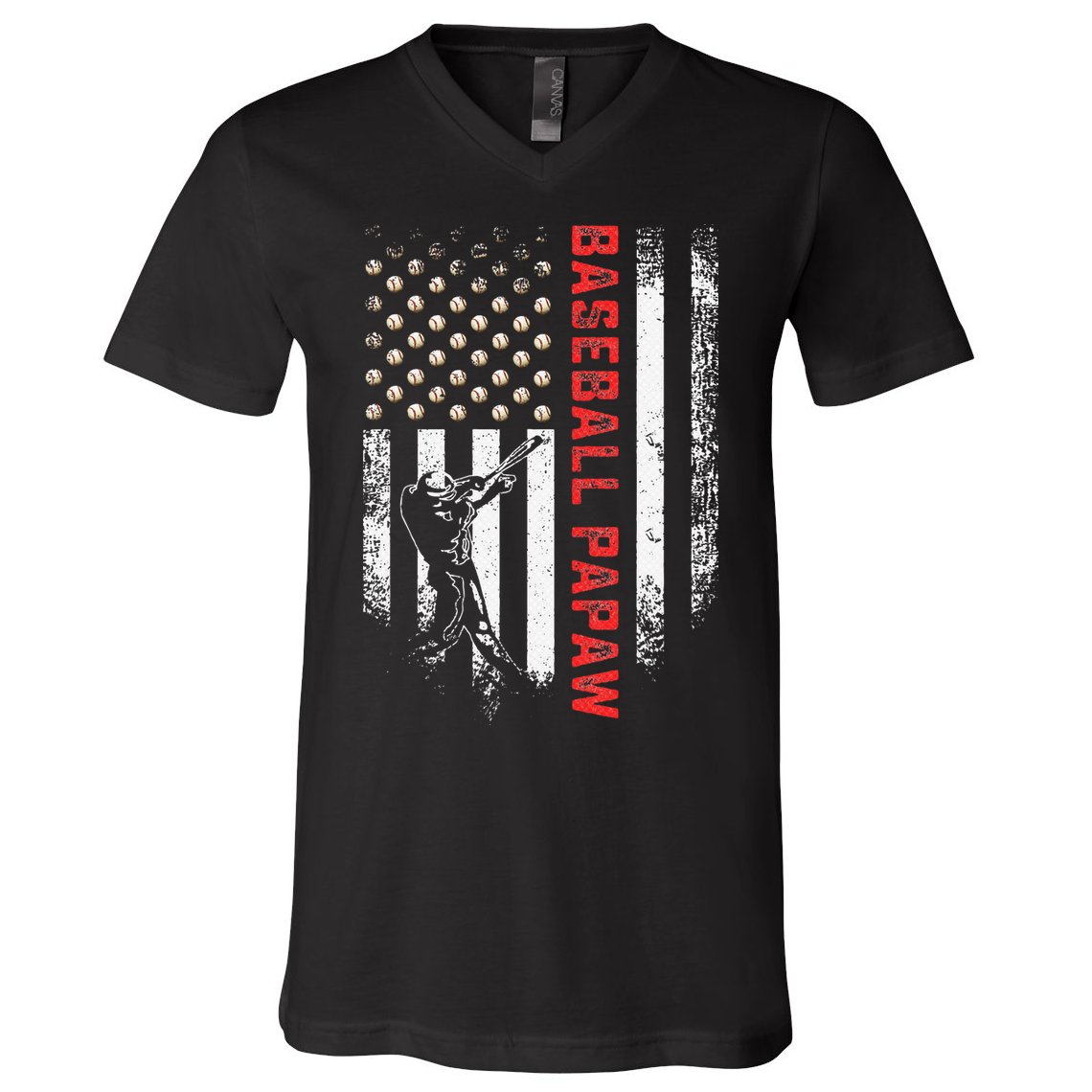 Vintage USA American Flag Proud Baseball Papaw Silhouette V-Neck T-Shirt