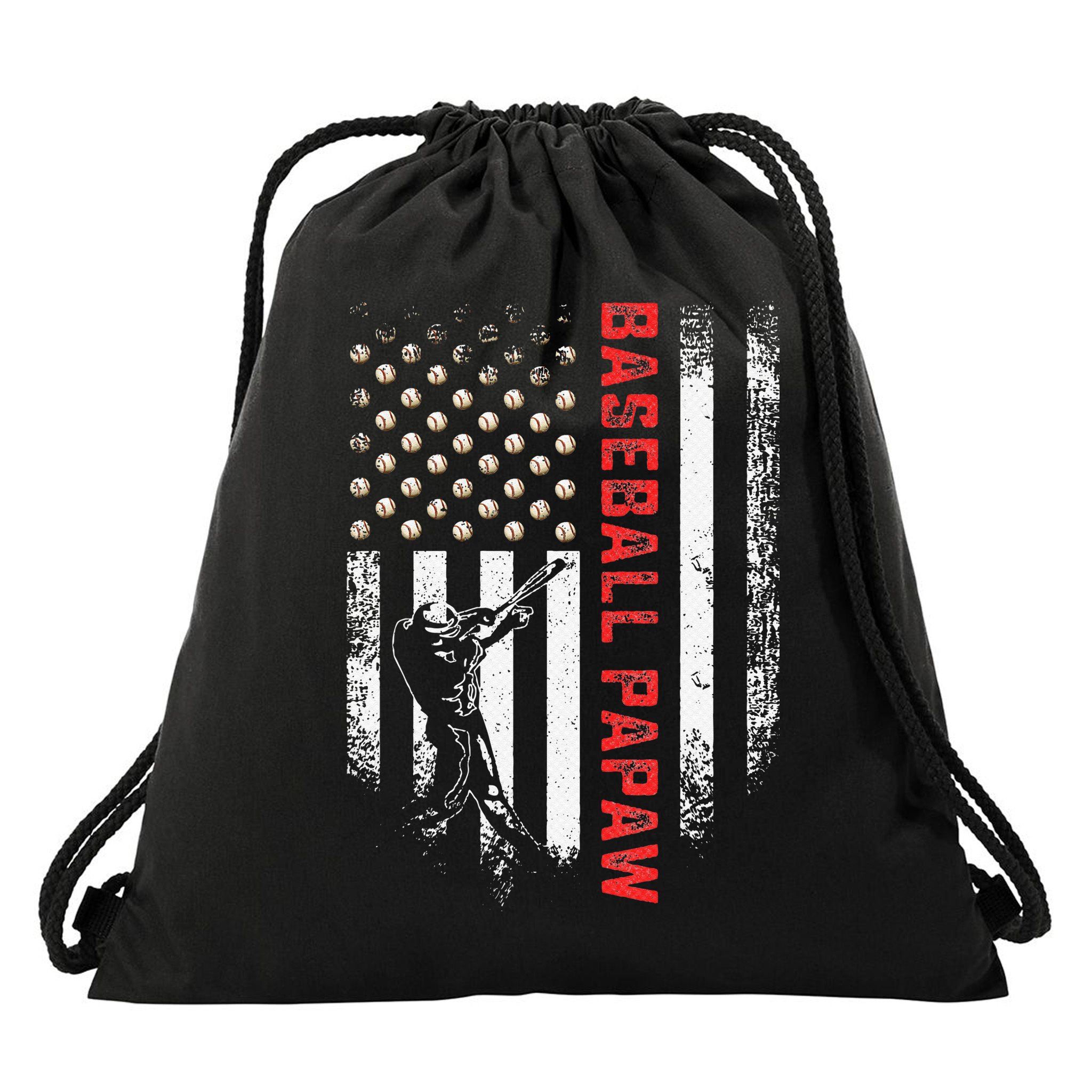 Vintage USA American Flag Proud Baseball Papaw Silhouette Drawstring Bag