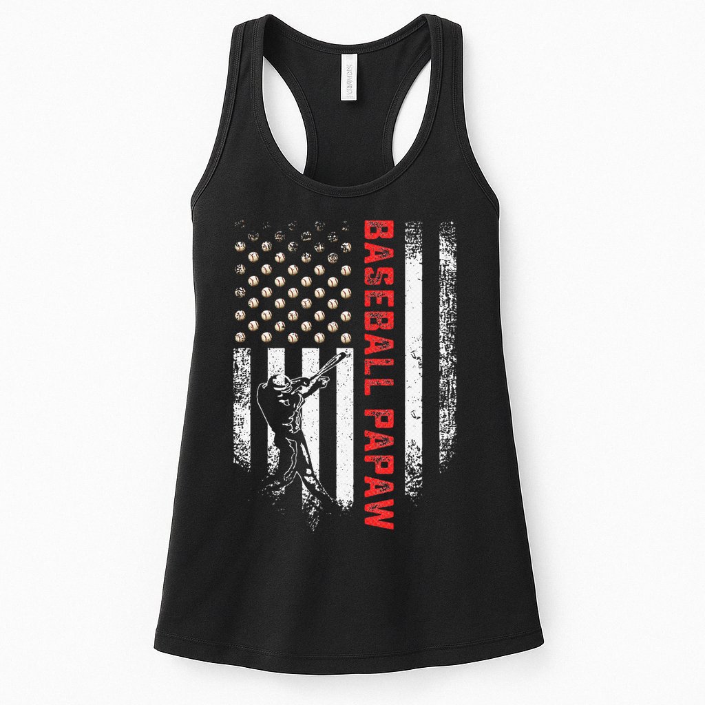Vintage USA American Flag Proud Baseball Papaw Silhouette Womens Tank Top