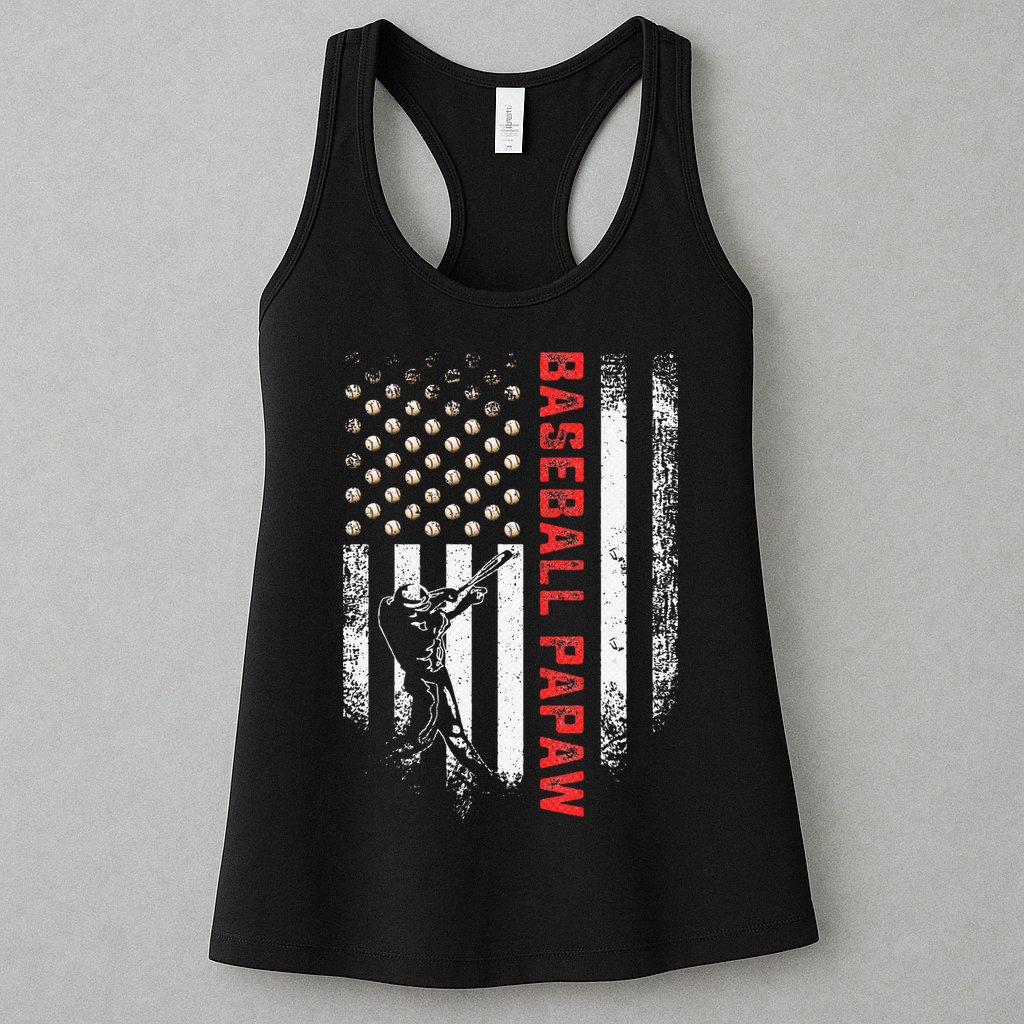 Vintage USA American Flag Proud Baseball Papaw Silhouette Womens Tank Top