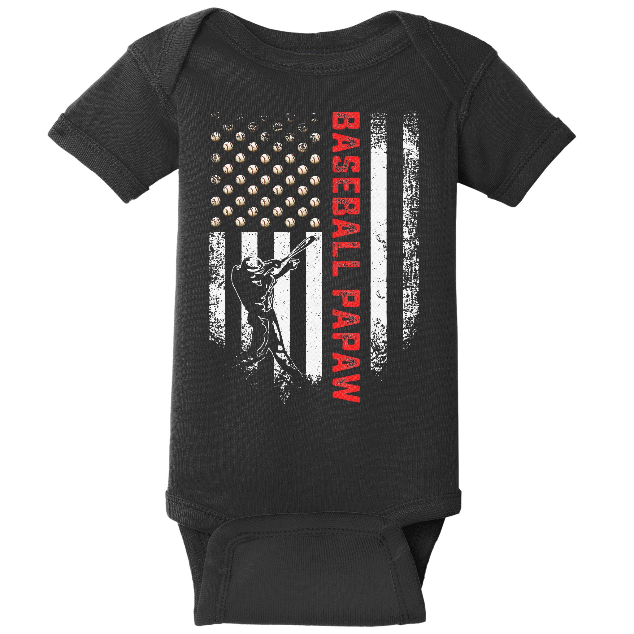 Vintage USA American Flag Proud Baseball Papaw Silhouette Baby Bodysuit