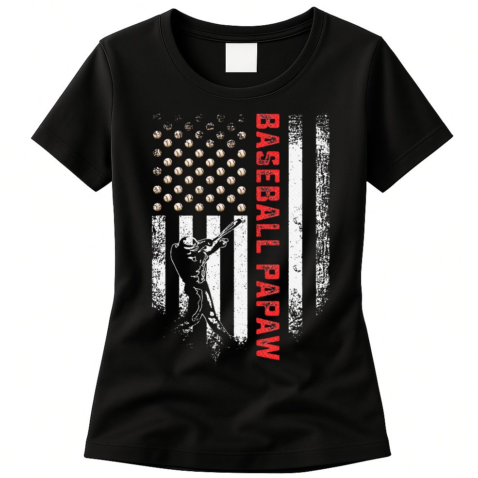 Vintage USA American Flag Proud Baseball Papaw Silhouette Womens T-Shirt