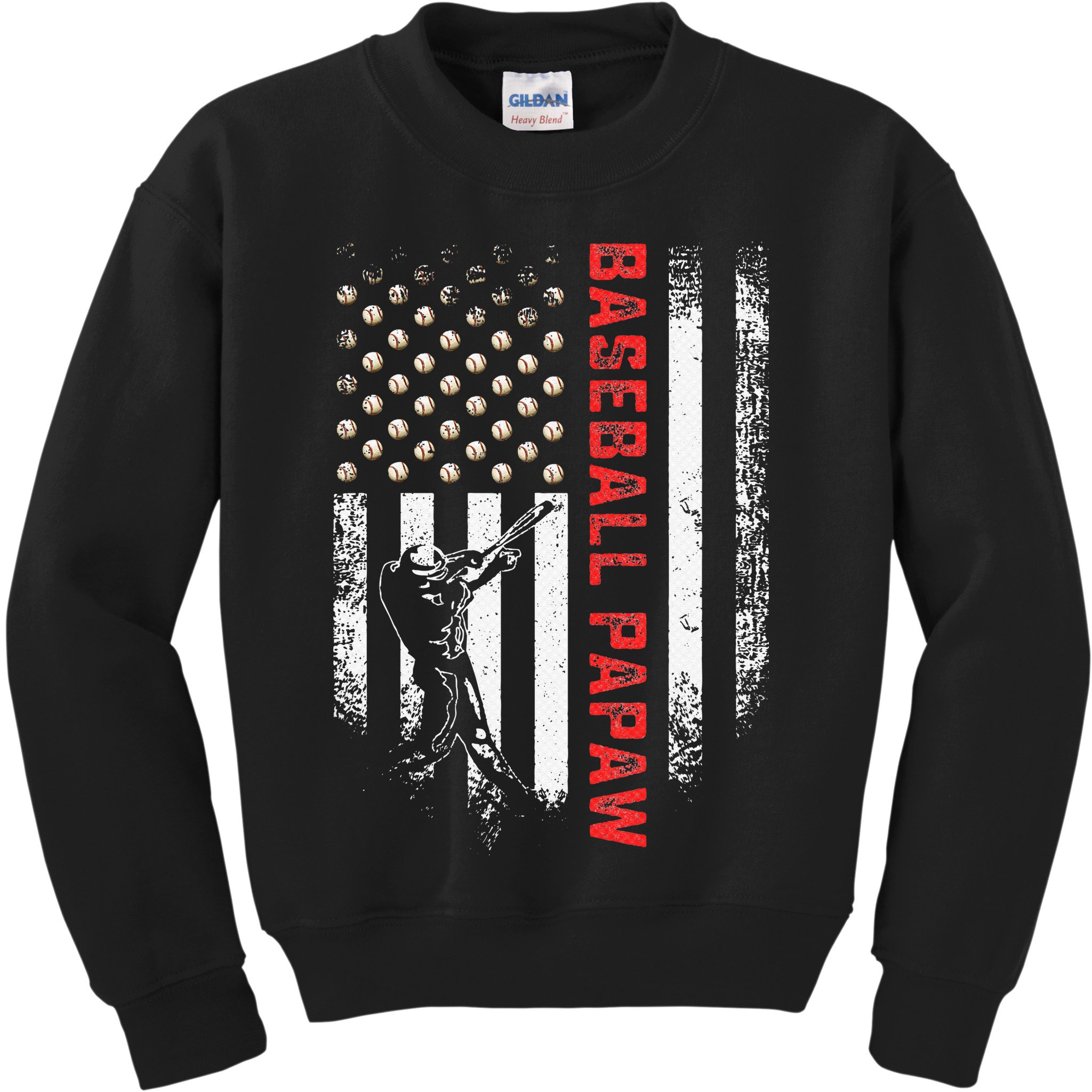 Vintage USA American Flag Proud Baseball Papaw Silhouette Kids Sweatshirt