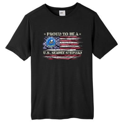 Vintage Usa American Flag Proud To Be A Us Seabee Stepdad Meaningful Gift Tall Fusion ChromaSoft Performance T-Shirt