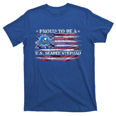 Vintage Usa American Flag Proud To Be A Us Seabee Stepdad Meaningful Gift T-Shirt