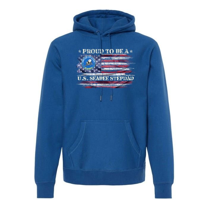 Vintage Usa American Flag Proud To Be A Us Seabee Stepdad Meaningful Gift Premium Hoodie