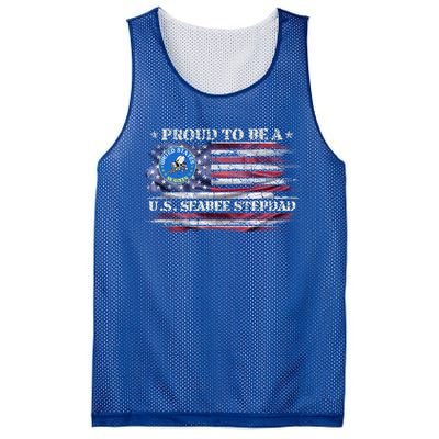 Vintage Usa American Flag Proud To Be A Us Seabee Stepdad Meaningful Gift Mesh Reversible Basketball Jersey Tank