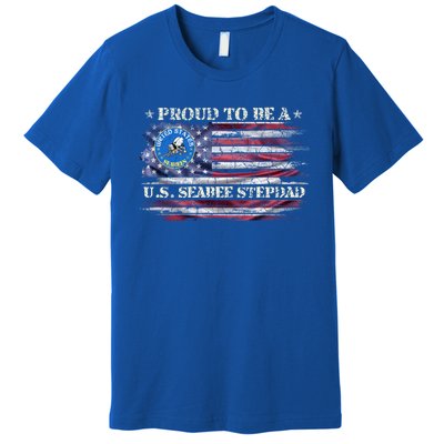 Vintage Usa American Flag Proud To Be A Us Seabee Stepdad Meaningful Gift Premium T-Shirt