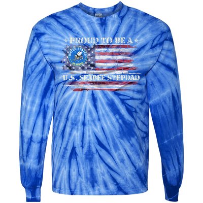 Vintage Usa American Flag Proud To Be A Us Seabee Stepdad Meaningful Gift Tie-Dye Long Sleeve Shirt