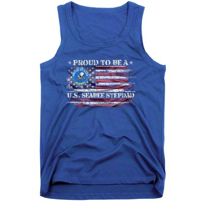 Vintage Usa American Flag Proud To Be A Us Seabee Stepdad Meaningful Gift Tank Top