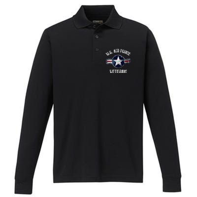 Vintage US Air Force Veteran Vintage USAF Veteran  Performance Long Sleeve Polo