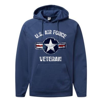 Vintage US Air Force Veteran Vintage USAF Veteran  Performance Fleece Hoodie