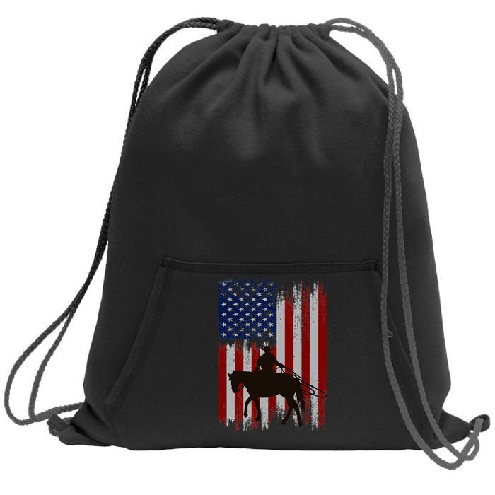 Vintage Usa American Flag Cowboy Rodeo Roping Horse Riding Sweatshirt Cinch Pack Bag