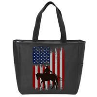 Vintage Usa American Flag Cowboy Rodeo Roping Horse Riding Zip Tote Bag