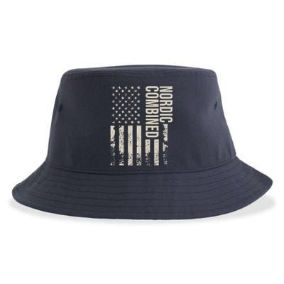 Vintage US American Flag Nordic Combined Sustainable Bucket Hat