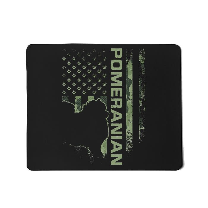 Vintage USA American Camo Flag Pomeranian Dog Pom Silhouette Mousepad