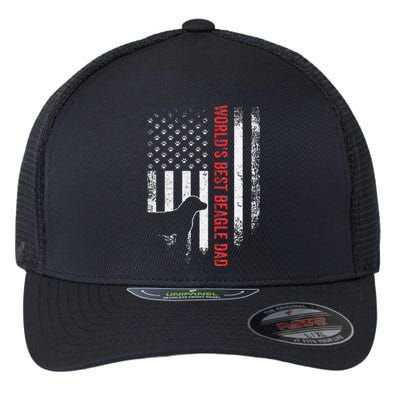 Vintage USA American Flag World's Best Beagle Dad Silhouette Flexfit Unipanel Trucker Cap