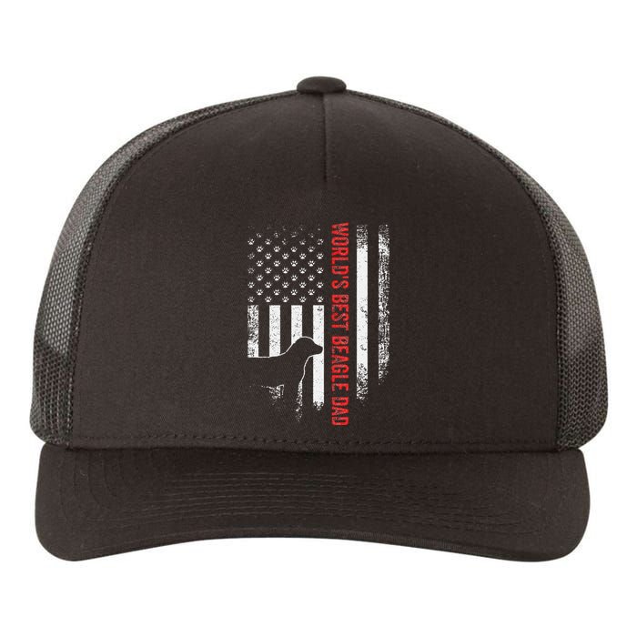 Vintage USA American Flag World's Best Beagle Dad Silhouette Yupoong Adult 5-Panel Trucker Hat