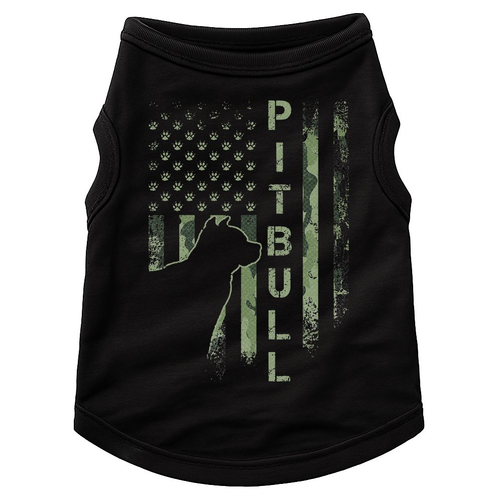 Vintage USA American Camo Flag Pitbull Dog Silhouette Pittie Doggie Tank