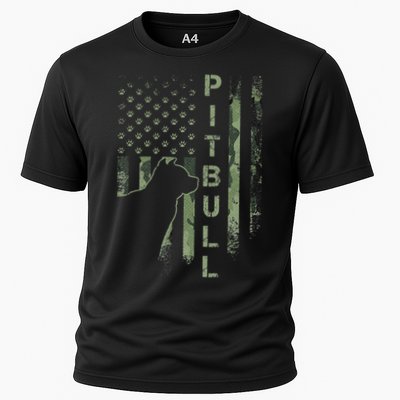 Vintage USA American Camo Flag Pitbull Dog Silhouette Pittie Performance Shirt