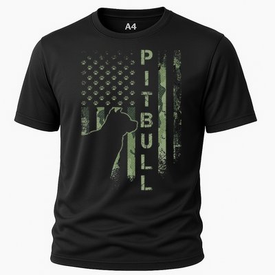 Vintage USA American Camo Flag Pitbull Dog Silhouette Pittie Cooling Performance Crew T-Shirt