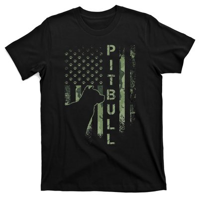 Vintage USA American Camo Flag Pitbull Dog Silhouette Pittie T-Shirt