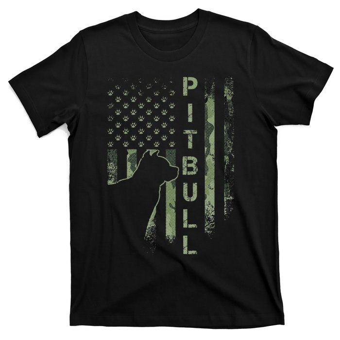 Vintage USA American Camo Flag Pitbull Dog Silhouette Pittie T-Shirt