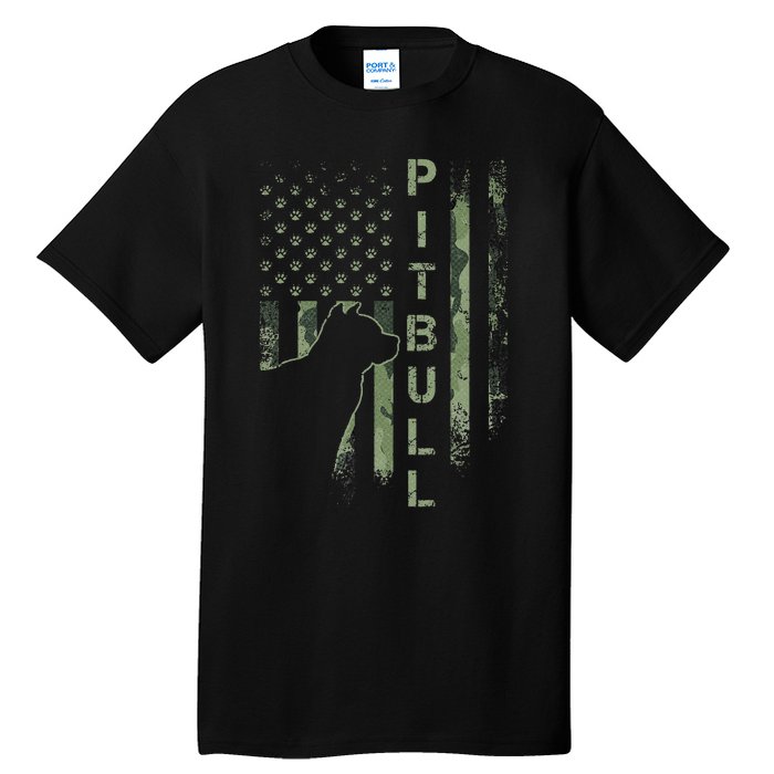 Vintage USA American Camo Flag Pitbull Dog Silhouette Pittie Tall T-Shirt