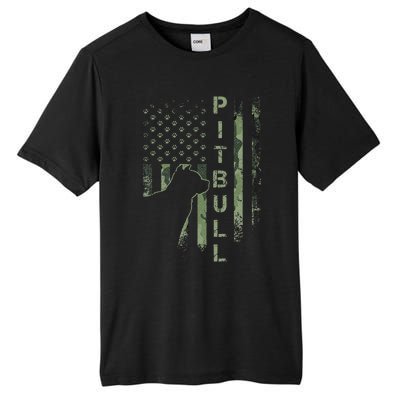 Vintage USA American Camo Flag Pitbull Dog Silhouette Pittie Tall Fusion ChromaSoft Performance T-Shirt