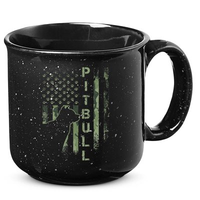 Vintage USA American Camo Flag Pitbull Dog Silhouette Pittie 15oz Campfire Ceramic Mug