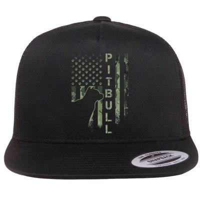 Vintage USA American Camo Flag Pitbull Dog Silhouette Pittie Flatbill Hat