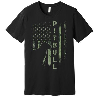 Vintage USA American Camo Flag Pitbull Dog Silhouette Pittie Premium T-Shirt