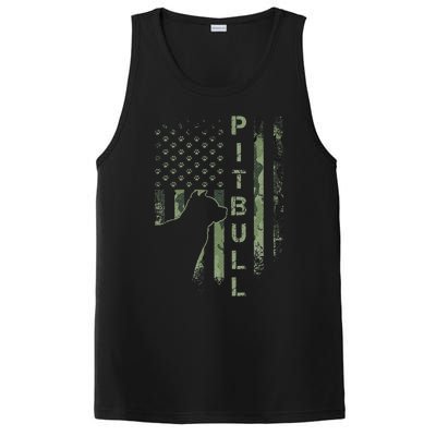 Vintage USA American Camo Flag Pitbull Dog Silhouette Pittie PosiCharge Competitor Tank