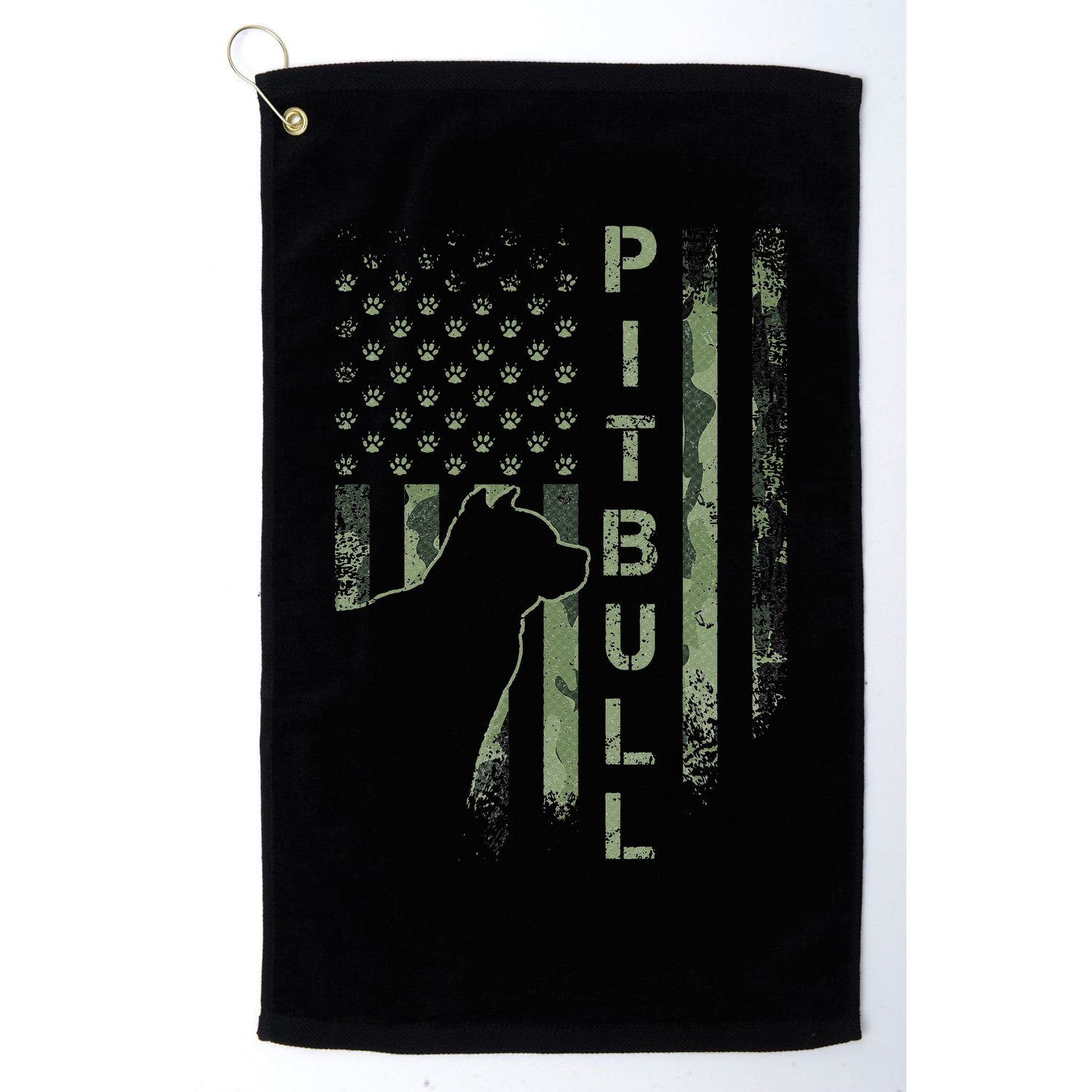 Vintage USA American Camo Flag Pitbull Dog Silhouette Pittie Golf Towel