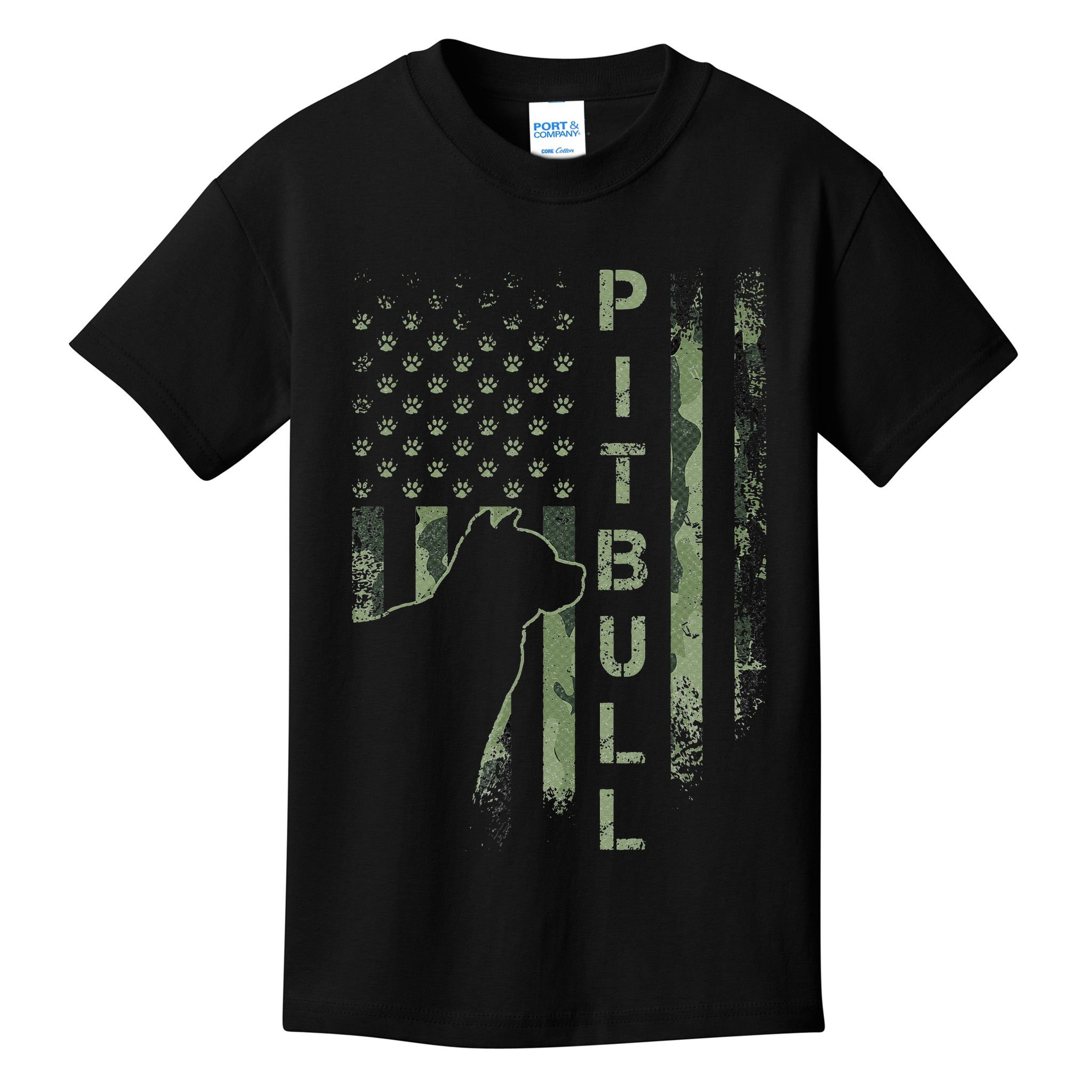 Vintage USA American Camo Flag Pitbull Dog Silhouette Pittie Kids T-Shirt