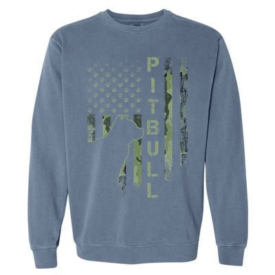 Vintage USA American Camo Flag Pitbull Dog Silhouette Pittie Garment-Dyed Sweatshirt