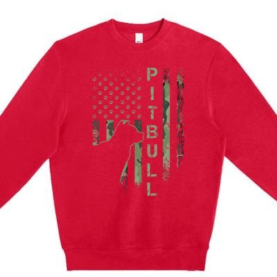 Vintage USA American Camo Flag Pitbull Dog Silhouette Pittie Premium Crewneck Sweatshirt