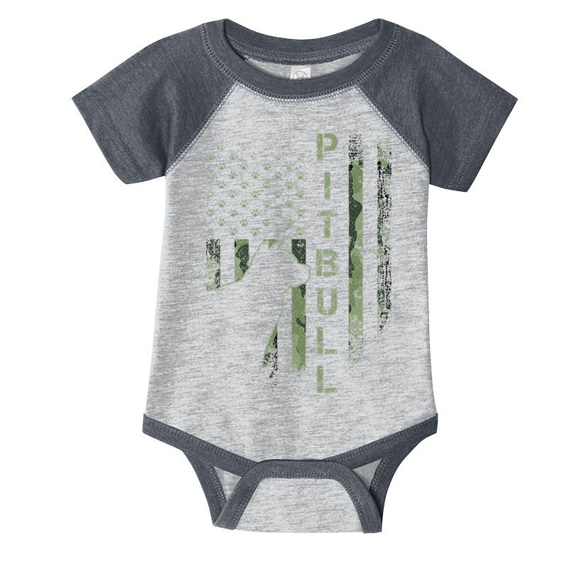 Vintage USA American Camo Flag Pitbull Dog Silhouette Pittie Infant Baby Jersey Bodysuit
